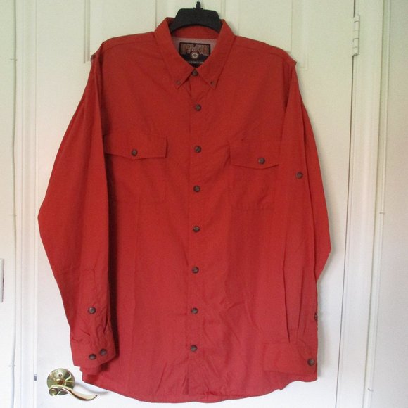 Duluth Trading Mens L/S Deep Orange Nylon Button Down Vented Work Shirt - XLT - Picture 1 of 2